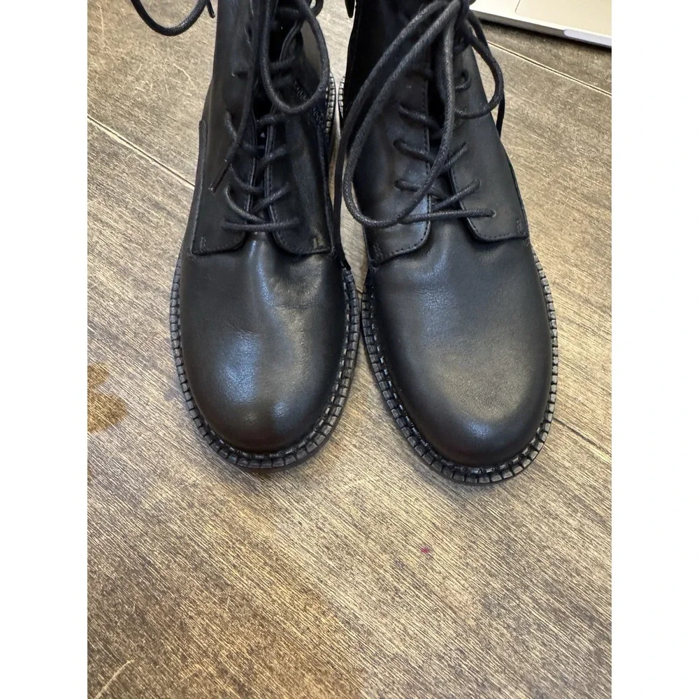Vince Womens Size 6.5 Black‎ Leather Zip Lace Up Ankle Fashion Boots Bootie
